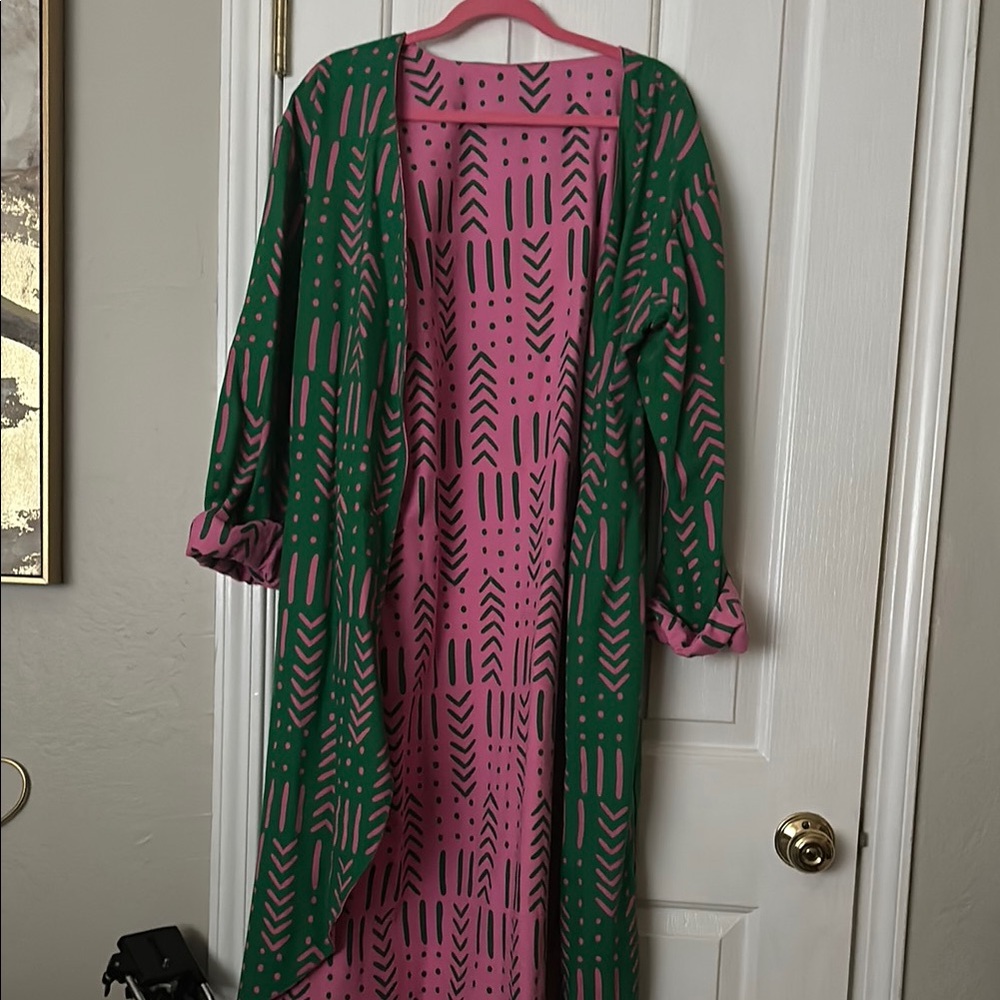 Pink and Green reversible duster size L